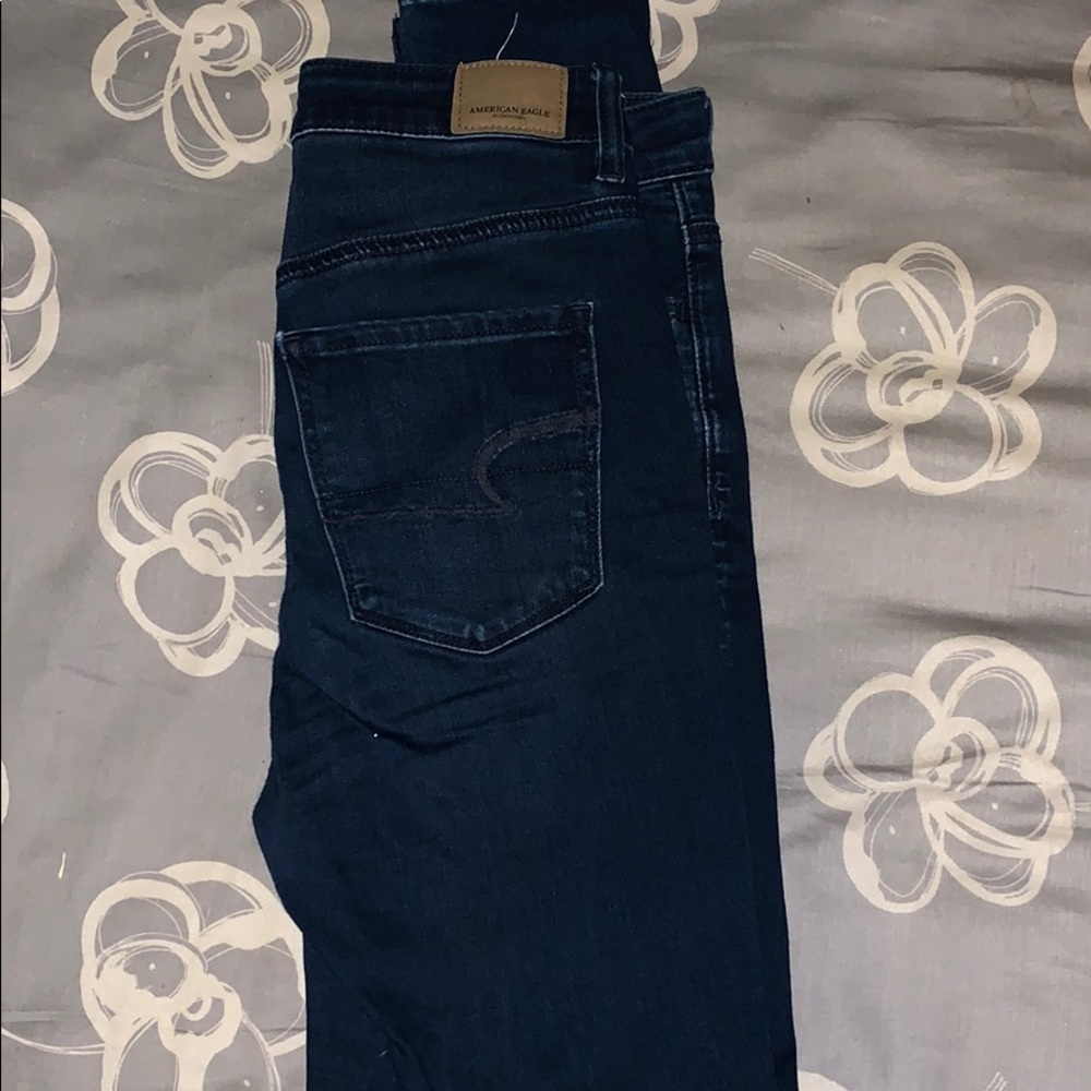 dark blue high rise ae jeans